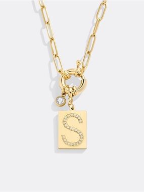 NWT Gold Initial Pendant Necklace with Crystal 'S' Charm - Women Jewelry
